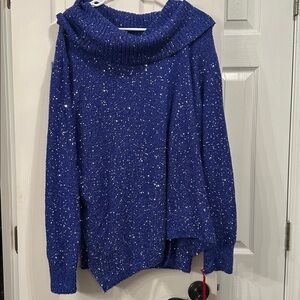 Ruby Rd. Cowl neck Sequin Knit Top in Royal Blue